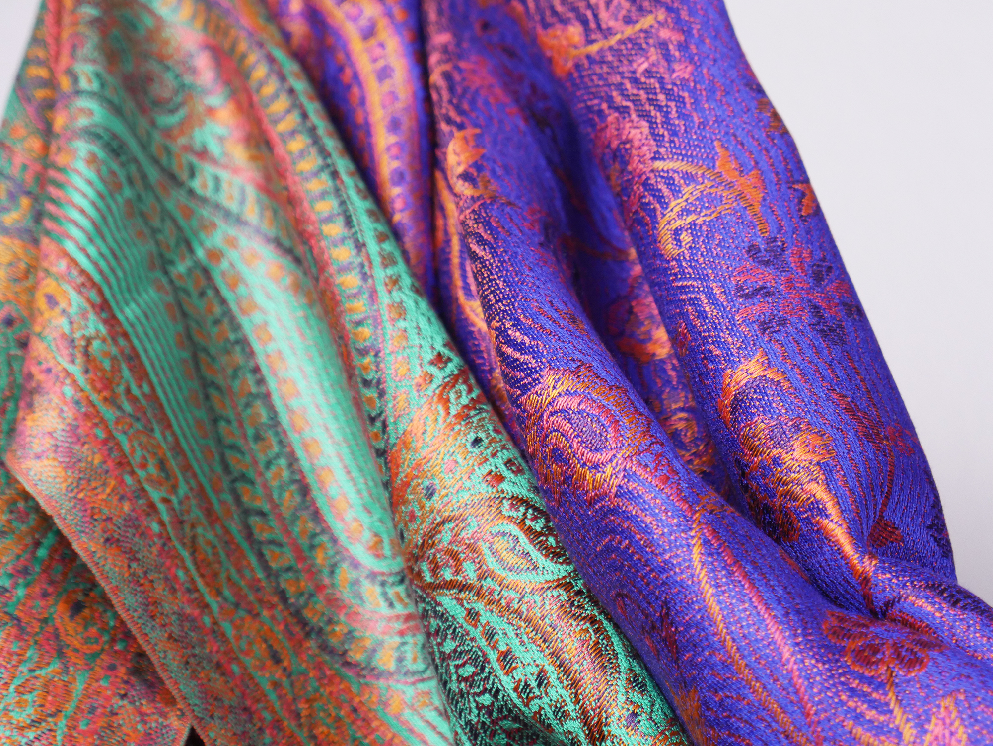 Kashmir Silk Shawl - Peacock Colors - Himalaya Craft House